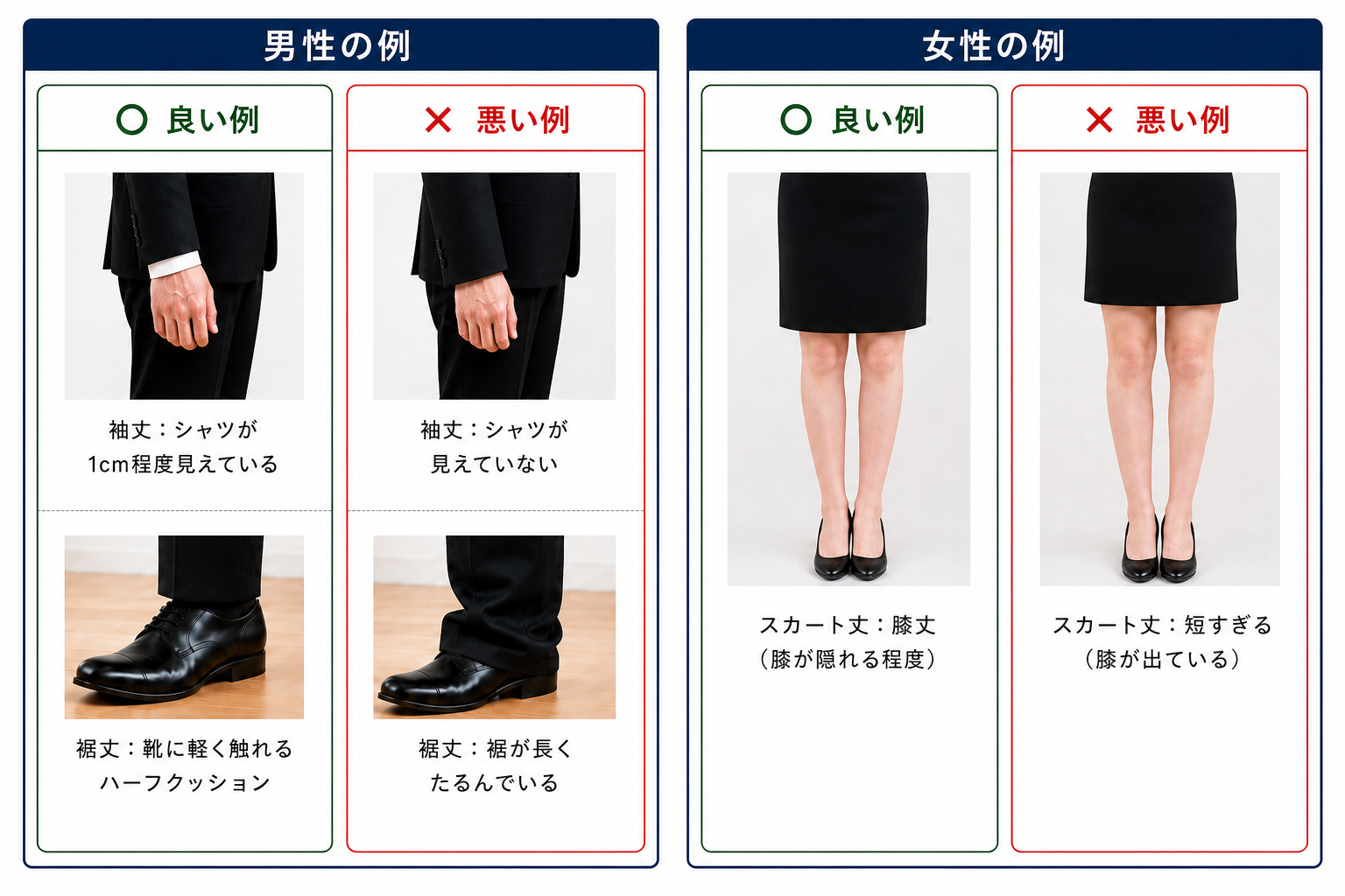 スーツ　男女別のサイズ感目安
